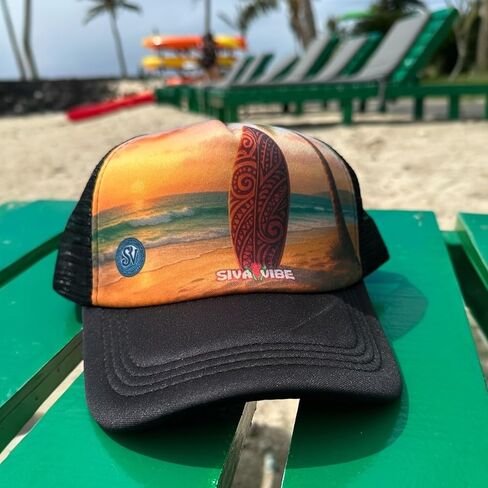 Beach Sunset Trucker Hat | Foam Front-Mesh Snapback | Surfboard Sunset Design | Island Vibes Hat | Surfer hat in Saudi Arabia