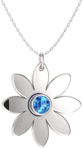 Diamondere Natural and Agtected Blue Topaz Flower Necklace في الذهب الأبيض 14K | قلادة 0.16 قيراط مع سلسلة in Saudi Arabia