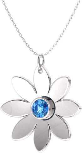 Diamondere Natural and Agtected Blue Topaz Flower Necklace في الذهب الأبيض 14K | قلادة 0.16 قيراط مع سلسلة in Saudi Arabia