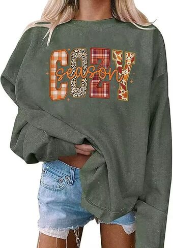 AIMITAG Fall Sweatshirt for Women Funny Fall Words Graphic Sweatshirt Autumn Letter Print Long Sleeve Halloween Pullover Tops in Saudi Arabia
