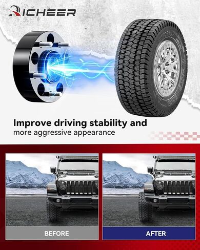 Richeer 1.5 بوصة 5x5 فواصل العجلات لعام 2018-2024 Wrangler JL ، 2011-2024 Grand Cherokee WK2 WL ، 2019-2024 Gladiator JT ، 2011-2023 Durango ، 5x127mm Forged Wheel Spacer مع 14x1.5 studs & 71.5mm bore in Kuwait