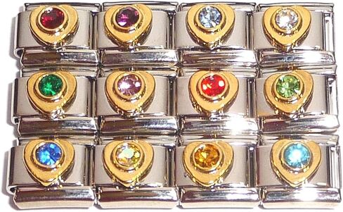 Set of 12 Heart Italian Charms - All Months January, February, March, April, May, June, July, August, September, October, November, December - with Round Accent in Saudi Arabia