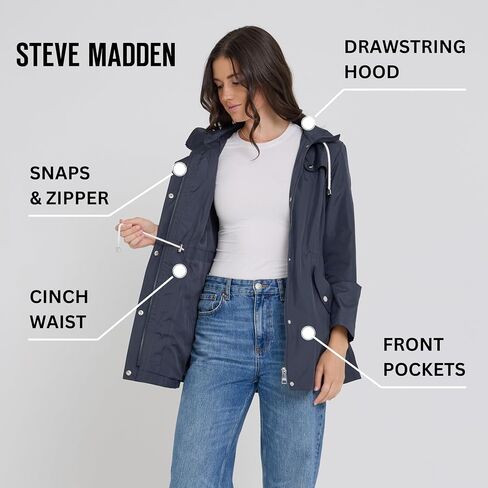Steve Madden Rain Jacket Women - Anorak مقاومة للماء معطف المطر المعاطف ، معاطف المطر للمرأة الرياح in Saudi Arabia