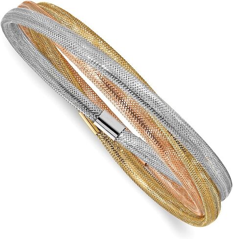 14k Tri Three Color Gold Stretch Mesh Three Intertwined Bangle Cuff Bracelet in Saudi Arabia