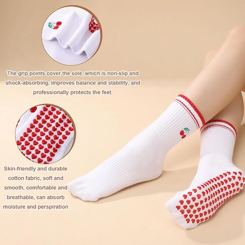 Jspupifip 3 Pairs Fruit Pilates Socks with Grips for Women, Non Slip Cotton Crew Athletic Socks for Barre Workout Hospital in Saudi Arabia