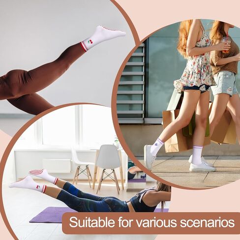 Jspupifip 3 Pairs Fruit Pilates Socks with Grips for Women, Non Slip Cotton Crew Athletic Socks for Barre Workout Hospital in Saudi Arabia