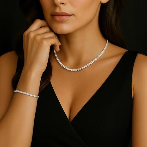 قلادة تنس للرجال والنساء من الفولاذ المقاوم للصدأ سلسلة تنس 4/ 5 مم 1 صف شوكة 5A+ زركونيا مكعب لا تتلاشى أبدًا مثلج خارج سلسلة قلادة أو سوار مجوهرات الهيب هوب - مع صندوق هدية in Kuwait