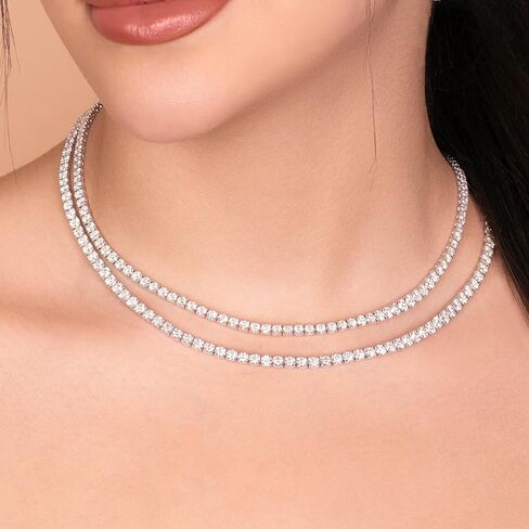 قلادة تنس للرجال والنساء من الفولاذ المقاوم للصدأ سلسلة تنس 4/ 5 مم 1 صف شوكة 5A+ زركونيا مكعب لا تتلاشى أبدًا مثلج خارج سلسلة قلادة أو سوار مجوهرات الهيب هوب - مع صندوق هدية in Kuwait