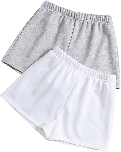 SOLY HUX Girl's Summer Casual Sweat Shorts 2 Packs Elastic Waist Wide Leg Short Pants with Pocket in Saudi Arabia