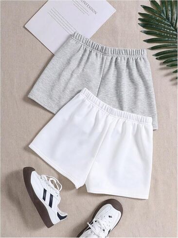 SOLY HUX Girl's Summer Casual Sweat Shorts 2 Packs Elastic Waist Wide Leg Short Pants with Pocket in Saudi Arabia