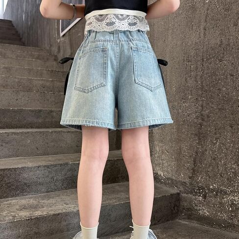 Little Girls Baggy Jeans Shorts Kids Bow Wide Leg Y2k Denim Shorts Jorts Youth Trendy Summer Casual Pull on Short Bottoms in Saudi Arabia