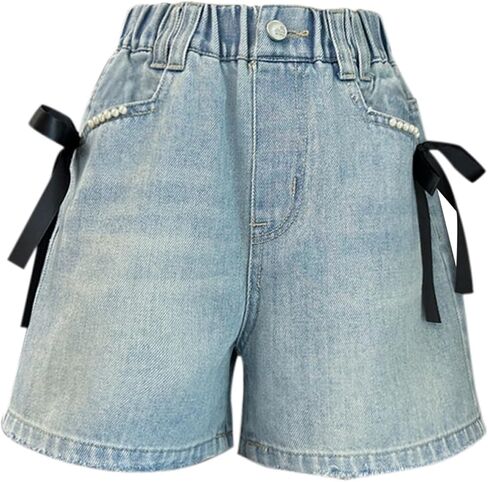 Little Girls Baggy Jeans Shorts Kids Bow Wide Leg Y2k Denim Shorts Jorts Youth Trendy Summer Casual Pull on Short Bottoms in Saudi Arabia