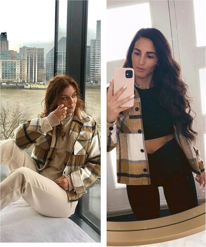 uaneo womens blaid shacket button blaid button أسفل سترة قميص قصير الفانيلا مع جيوب in Saudi Arabia
