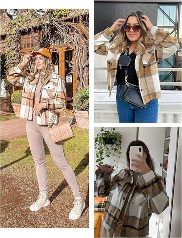 uaneo womens blaid shacket button blaid button أسفل سترة قميص قصير الفانيلا مع جيوب in Saudi Arabia
