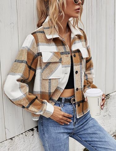 uaneo womens blaid shacket button blaid button أسفل سترة قميص قصير الفانيلا مع جيوب in Saudi Arabia