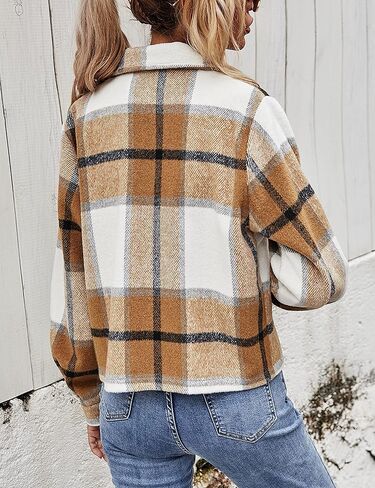 uaneo womens blaid shacket button blaid button أسفل سترة قميص قصير الفانيلا مع جيوب in Saudi Arabia