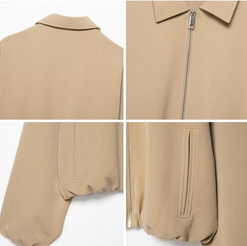 Xunger Women’s Cropped Bomber Jacket Puffed Sleeves Zip Up Trendy Casual Streetwear Outerwear with Pockets in Kuwait