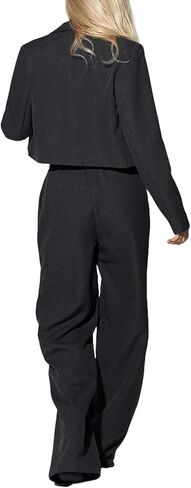 Womens Business Casual Blazer Sets Oversized Cropped Blazer Jackets Wide Leg Work Pants Suit Sets Work Clothes in Kuwait