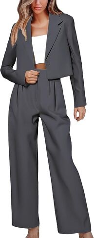 Womens Business Casual Blazer Sets Oversized Cropped Blazer Jackets Wide Leg Work Pants Suit Sets Work Clothes in Kuwait