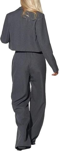 Womens Business Casual Blazer Sets Oversized Cropped Blazer Jackets Wide Leg Work Pants Suit Sets Work Clothes in Kuwait