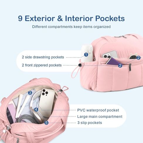 حقيبة Duffel Topdesign Travel للنساء ، حقيبة Gym Pushy Puffer Gym Sports مع الجيب الرطب ، تحمل في أسبوع مع غلاف الأمتعة (أسود) in Kuwait