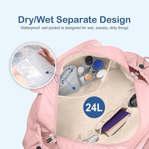 حقيبة Duffel Topdesign Travel للنساء ، حقيبة Gym Pushy Puffer Gym Sports مع الجيب الرطب ، تحمل في أسبوع مع غلاف الأمتعة (أسود) in Kuwait