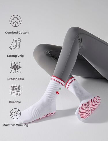 Pilates Grip Socks for Women Yoga Crew Socks for Pilates و Barre & Workout Cute Pattern Pattern Athletic Sock in Saudi Arabia