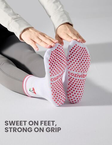 Pilates Grip Socks for Women Yoga Crew Socks for Pilates و Barre & Workout Cute Pattern Pattern Athletic Sock in Saudi Arabia