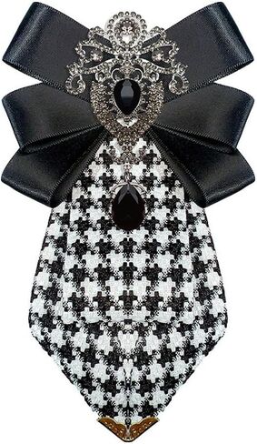 Men's Teardrop Rhinestone Bow Pre-Tied Brooch for Unisex Elegant Crystal Satin Fabric Houndstooth Ribbon Neck Tie Brooches Lapel Pins Wedding Prom Party Costume Bow Tie in Saudi Arabia