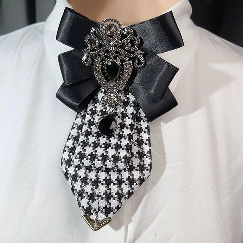 Men's Teardrop Rhinestone Bow Pre-Tied Brooch for Unisex Elegant Crystal Satin Fabric Houndstooth Ribbon Neck Tie Brooches Lapel Pins Wedding Prom Party Costume Bow Tie in Saudi Arabia