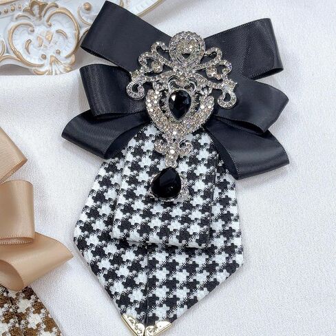 Men's Teardrop Rhinestone Bow Pre-Tied Brooch for Unisex Elegant Crystal Satin Fabric Houndstooth Ribbon Neck Tie Brooches Lapel Pins Wedding Prom Party Costume Bow Tie in Saudi Arabia