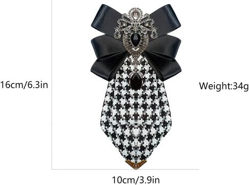 Men's Teardrop Rhinestone Bow Pre-Tied Brooch for Unisex Elegant Crystal Satin Fabric Houndstooth Ribbon Neck Tie Brooches Lapel Pins Wedding Prom Party Costume Bow Tie in Saudi Arabia