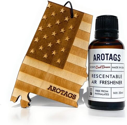 Arotags Car Air Freshener - Reusable Wood Diffuser - Hanging Odor Eliminator - Alabama Patriot - Cool Breeze Scent in Kuwait