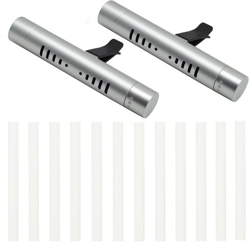 2 Pcs Car Air Essential Oil Diffuser Vent Clip with 12 Pcs Odorless Refill Sticks, Premium Aluminum Air Freshener Diffuser Suitable for Cars, Office, Kitchen, Bathroom, Pet Houses (Sliver) in Kuwait