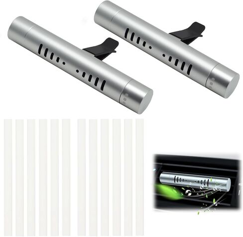 2 Pcs Car Air Essential Oil Diffuser Vent Clip with 12 Pcs Odorless Refill Sticks, Premium Aluminum Air Freshener Diffuser Suitable for Cars, Office, Kitchen, Bathroom, Pet Houses (Sliver) in Kuwait