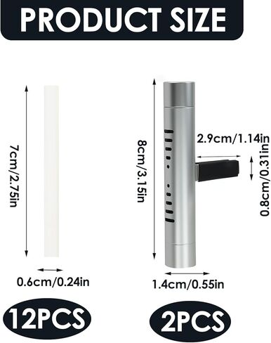 2 Pcs Car Air Essential Oil Diffuser Vent Clip with 12 Pcs Odorless Refill Sticks, Premium Aluminum Air Freshener Diffuser Suitable for Cars, Office, Kitchen, Bathroom, Pet Houses (Sliver) in Kuwait