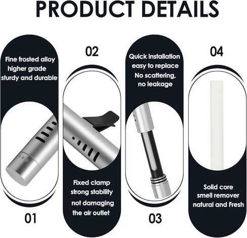 2 Pcs Car Air Essential Oil Diffuser Vent Clip with 12 Pcs Odorless Refill Sticks, Premium Aluminum Air Freshener Diffuser Suitable for Cars, Office, Kitchen, Bathroom, Pet Houses (Sliver) in Kuwait