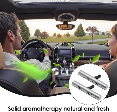 2 Pcs Car Air Essential Oil Diffuser Vent Clip with 12 Pcs Odorless Refill Sticks, Premium Aluminum Air Freshener Diffuser Suitable for Cars, Office, Kitchen, Bathroom, Pet Houses (Sliver) in Kuwait