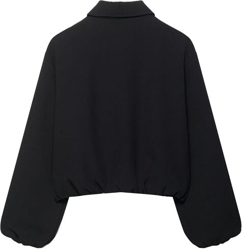 Xunger Women’s Cropped Bomber Jacket Puffed Sleeves Zip Up Trendy Casual Streetwear Outerwear with Pockets in Kuwait