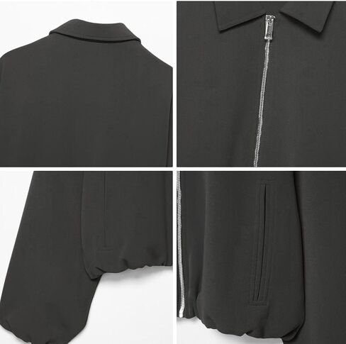 Xunger Women’s Cropped Bomber Jacket Puffed Sleeves Zip Up Trendy Casual Streetwear Outerwear with Pockets in Kuwait