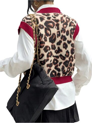 SweatyRocks Women's Sweater Vest Knit Sleeveless Leopard Print Color Block Pullover Sweater Fall Outfits in Saudi Arabia