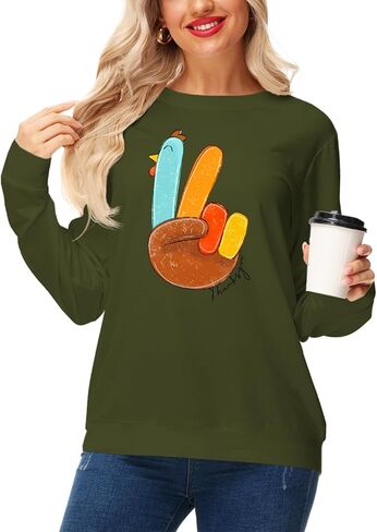 Aobute Womens Halloween Long Sweeve Sweatshirts عيد الشكر طباعة قمم غير رسمية in Saudi Arabia