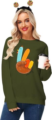 Aobute Womens Halloween Long Sweeve Sweatshirts عيد الشكر طباعة قمم غير رسمية in Saudi Arabia