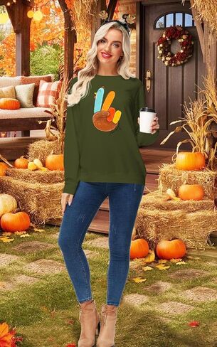Aobute Womens Halloween Long Sweeve Sweatshirts عيد الشكر طباعة قمم غير رسمية in Saudi Arabia