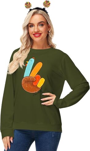 Aobute Womens Halloween Long Sweeve Sweatshirts عيد الشكر طباعة قمم غير رسمية in Saudi Arabia
