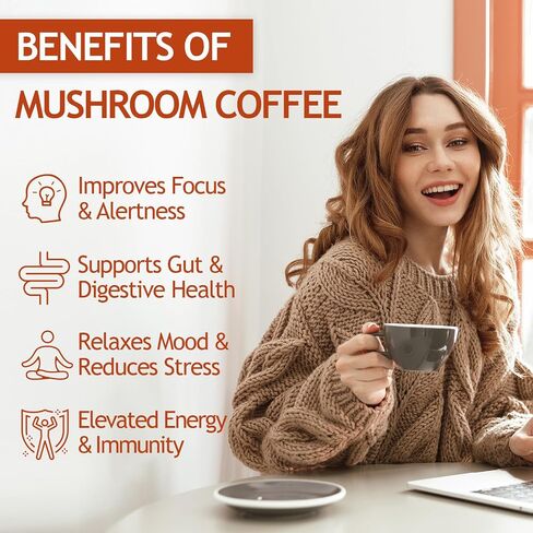 GRGTP Mushroom Coffee - مزيج من الأطعمة الفائقة مع 6 Adaptogens (Cordyceps ، Lion's Mane ، Reishi Other) | طاقة خالية من الارتعاش ، التركيز المحسّن ، الدعم والهضم والمناعة | 45 حصص ، نباتي ، خالي من الغلوتين ، غير المعدلة وراثيا | نكهة ناعمة in Saudi Arabia