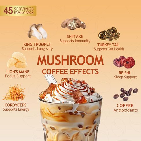 GRGTP Mushroom Coffee - مزيج من الأطعمة الفائقة مع 6 Adaptogens (Cordyceps ، Lion's Mane ، Reishi Other) | طاقة خالية من الارتعاش ، التركيز المحسّن ، الدعم والهضم والمناعة | 45 حصص ، نباتي ، خالي من الغلوتين ، غير المعدلة وراثيا | نكهة ناعمة in Saudi Arabia