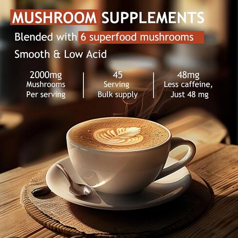 GRGTP Mushroom Coffee - مزيج من الأطعمة الفائقة مع 6 Adaptogens (Cordyceps ، Lion's Mane ، Reishi Other) | طاقة خالية من الارتعاش ، التركيز المحسّن ، الدعم والهضم والمناعة | 45 حصص ، نباتي ، خالي من الغلوتين ، غير المعدلة وراثيا | نكهة ناعمة in Saudi Arabia