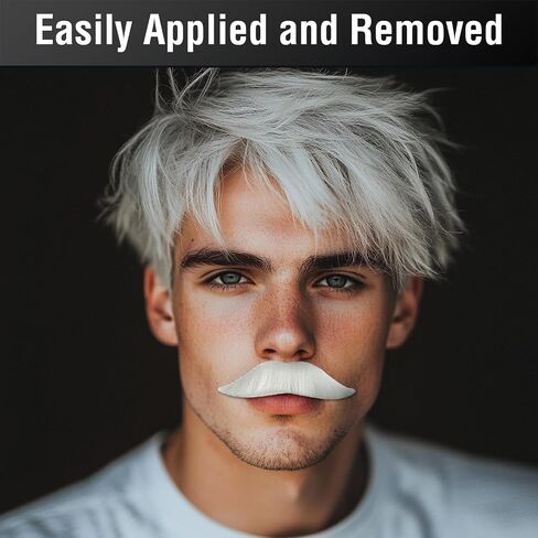 WILDREEDS Self Adhesive Fake Mustache, Novelty Realistic Facial Hair for Adults, Costume Accessory for Halloween and Festival Party (White) in Saudi Arabia