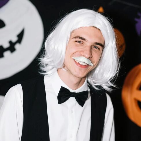 WILDREEDS Self Adhesive Fake Mustache, Novelty Realistic Facial Hair for Adults, Costume Accessory for Halloween and Festival Party (White) in Saudi Arabia